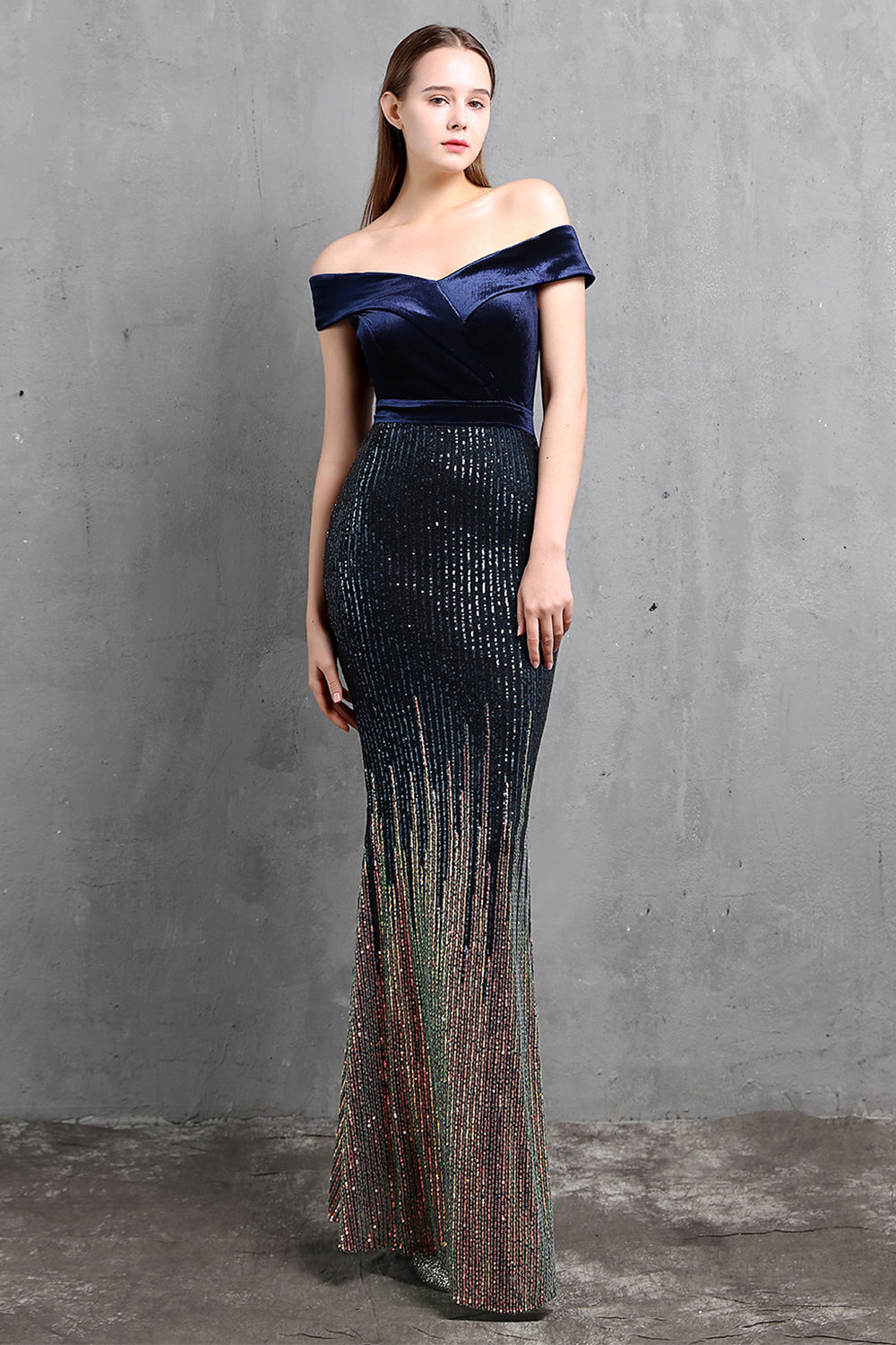 Gold Mermaid Sequin Long Holiday Party Dress