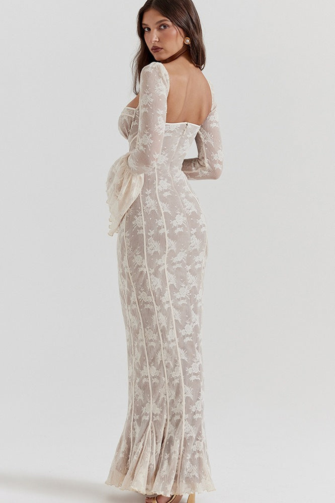 Lace Sweetheart Bell Sleeve Corset Fishtail Maxi Dress