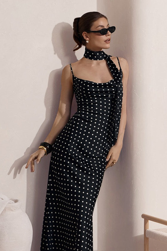 Spaghetti Strap Polka Dot Maxi Dress - Fashionpara