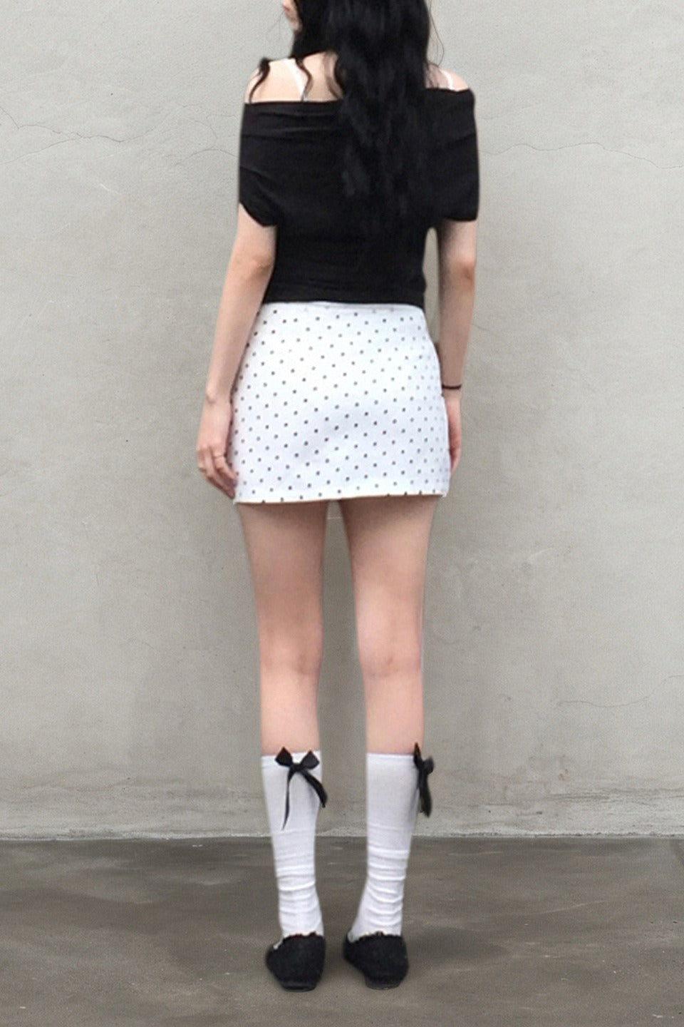 White Polka Dot Bodycon Mini Skirt - Fashionpara