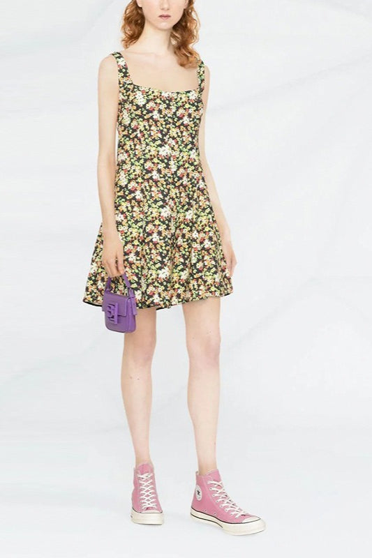 Elegant Floral Print Fitted Work Dress
