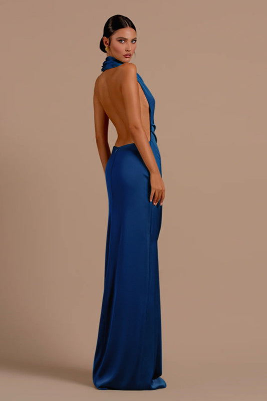 Sophisticated Halter Backless Fitted Maxi Dress