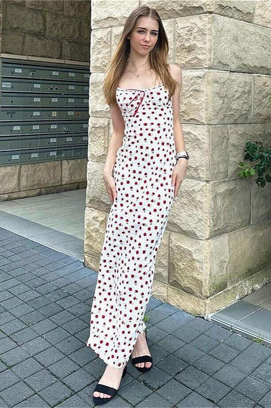 Floral Print Sweetheart Tie Front Bodycon Maxi Dress 3