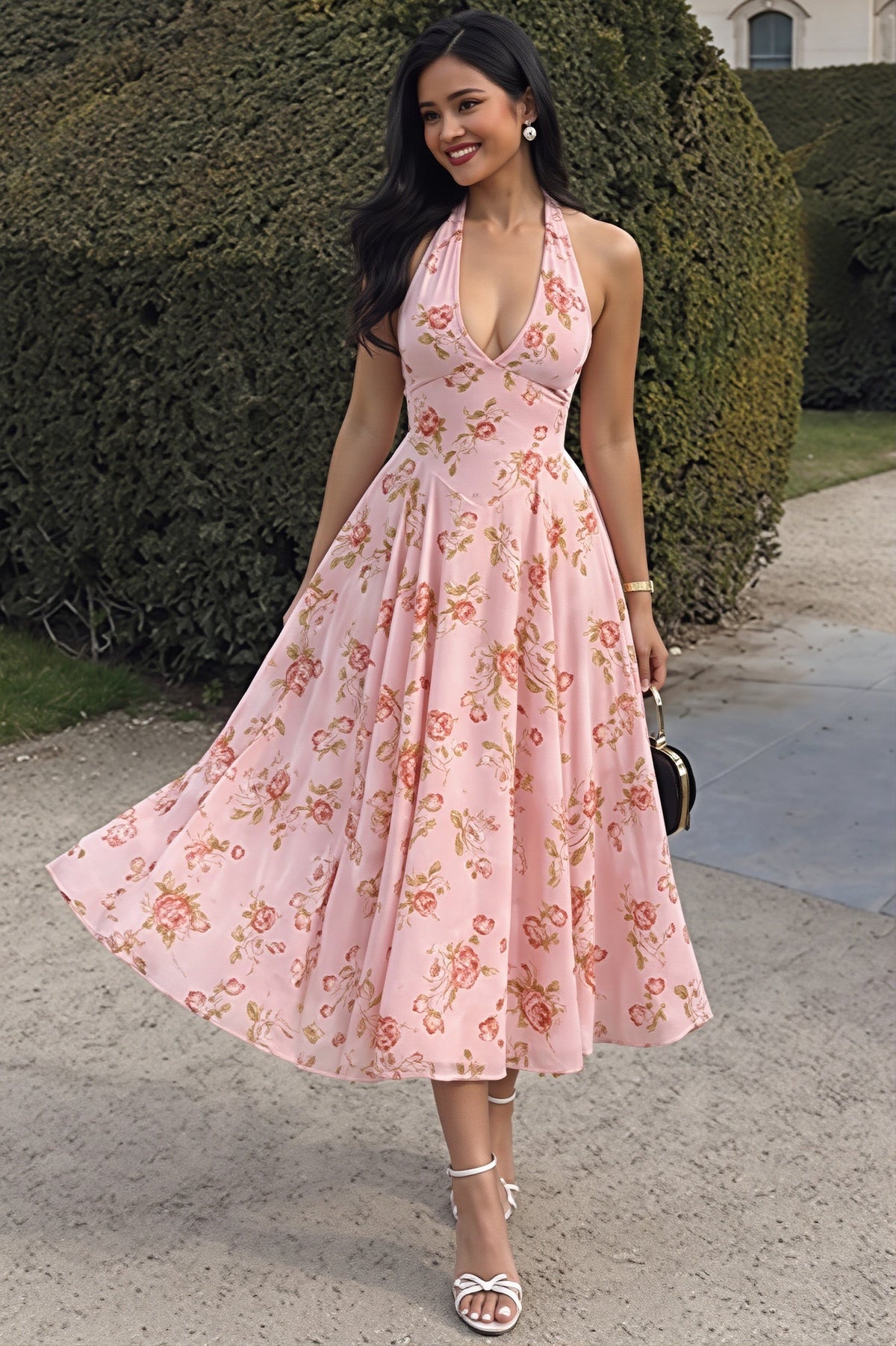 Floral Strapless Fit and Flare Midi Dress