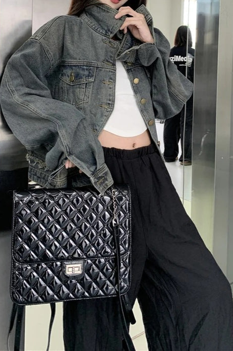 Cropped Solid Denim Jacket