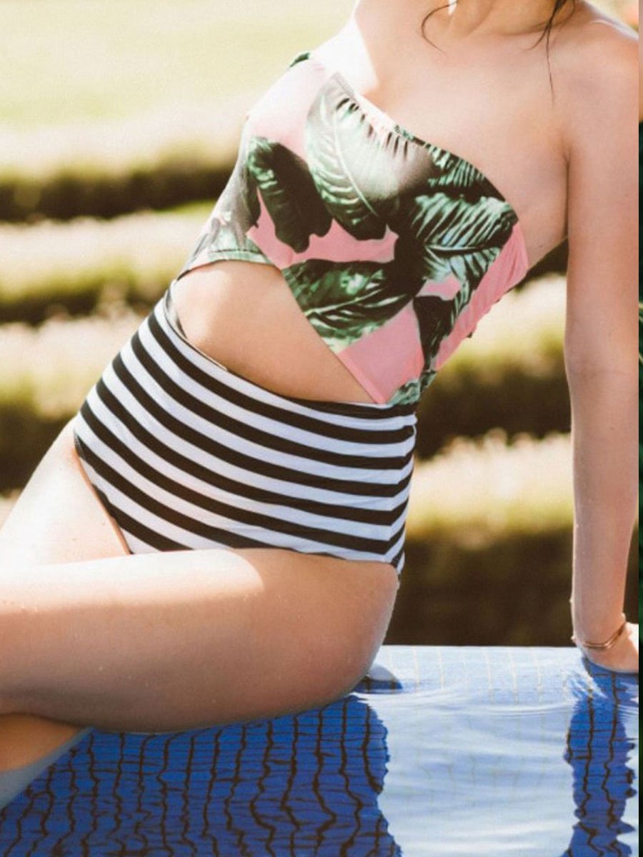 Spaghetti Strap Hollow-out Design One-piece Swimsuit - Fashionpara