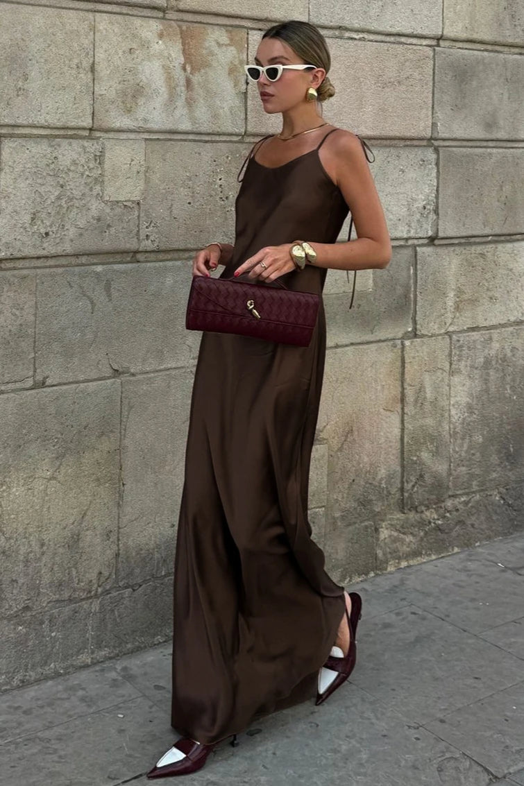 Satin Tie Strap Cowl Neck Slip Dress 2