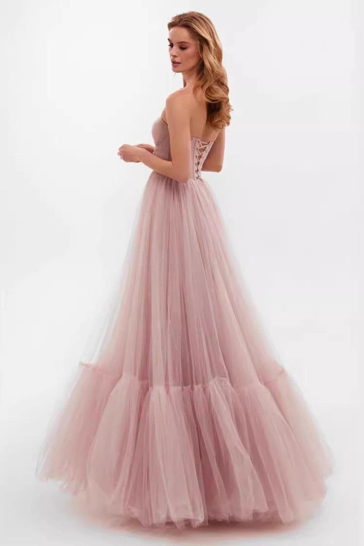 Tulle Off Shoulder Long Sleeve Corset A-Line Maxi Gown - View 5