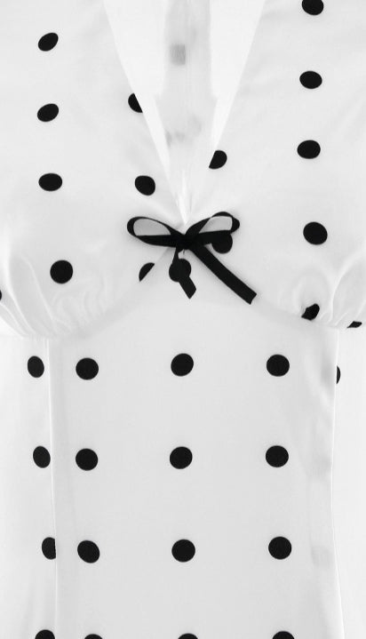 French Style Polka Dot V-Neck Bodycon Maxi Dress - Fashionpara