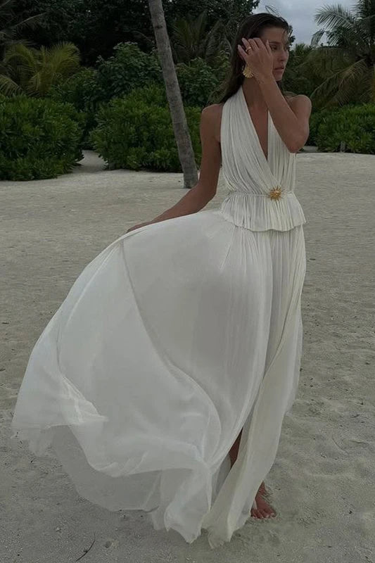 Pleated Halter Top Boho Dress 11
