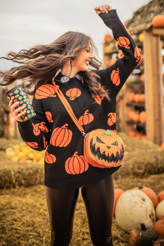 PrincessAce Cozy Loose Fit Pumpkin Knit Sweater for Fall