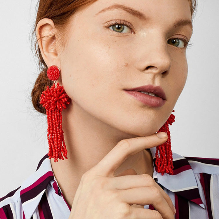 Millet Beaded Tassel Earrings