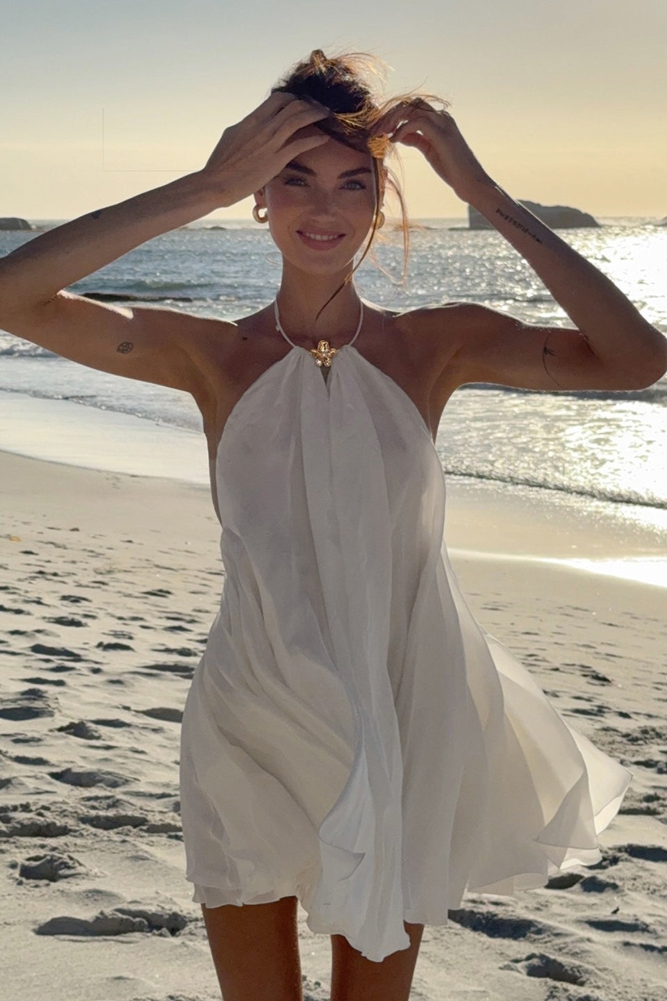 Chiffon Halter Neck Tiered Ruffle Babydoll Mini Dress