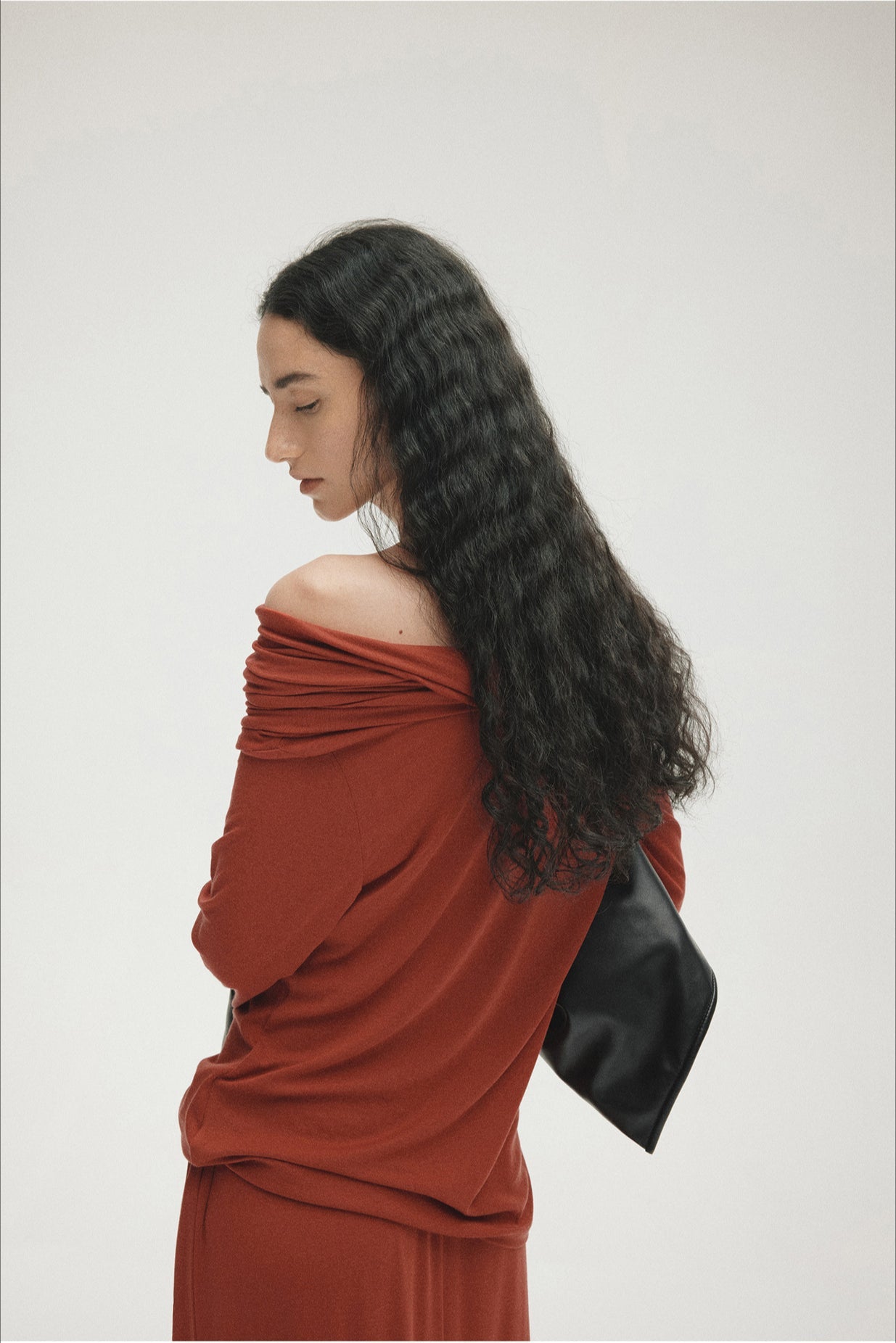 PrincessAce Tencel Off-Shoulder Fitted Knit Sweater