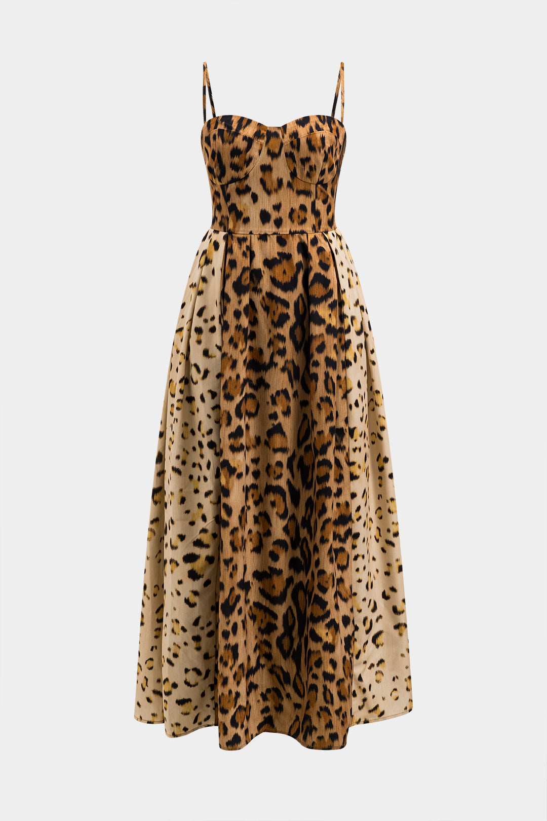 Leopard Print Bustier Strappy Fit and Flare Midi Dress