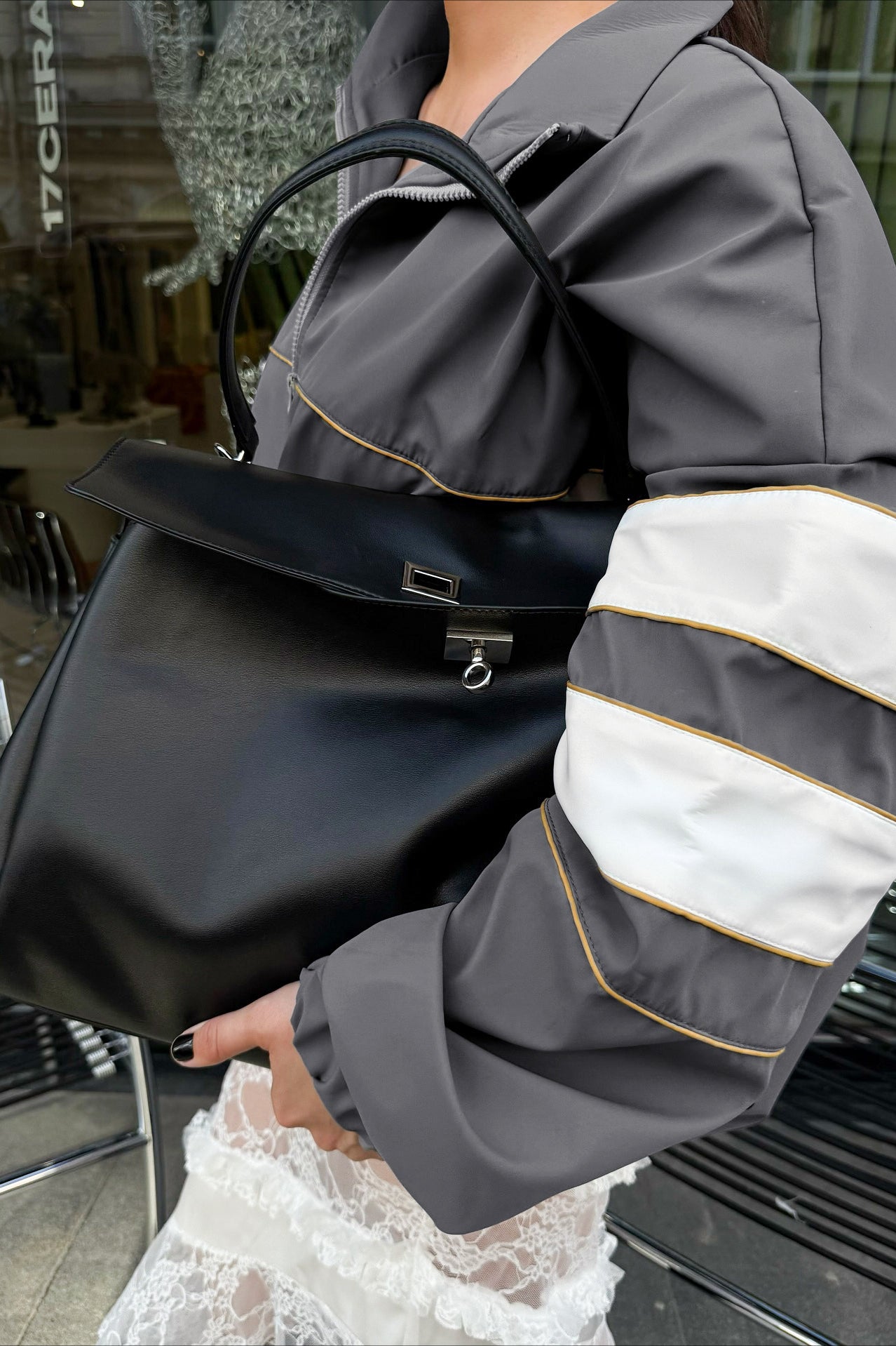 Color Block Designer Mandarin Collar Coat for Elegant Style