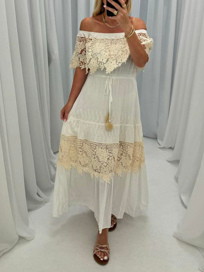 Sexy Bohemian Lace One-Shoulder Midi Dress - Fashionpara