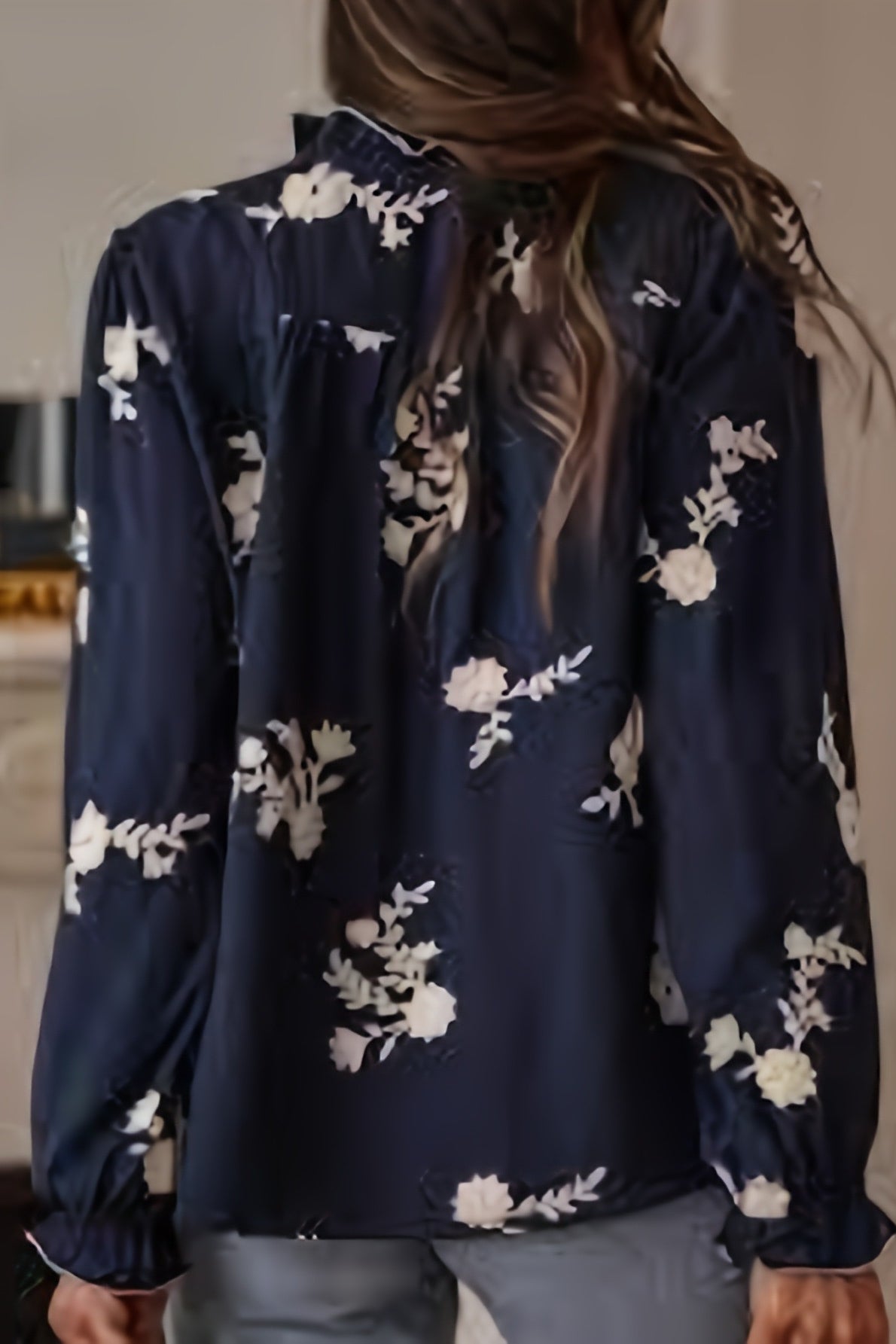 Long Sleeve Printed Lantern Sleeve Blouse