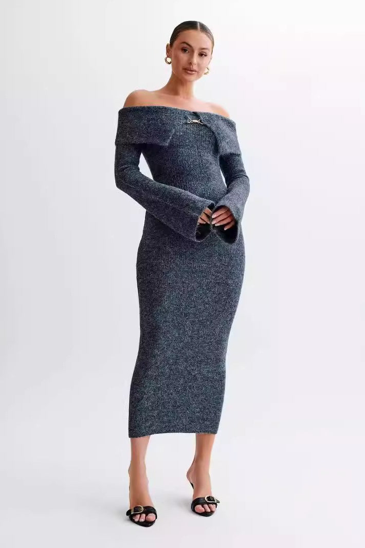 Fitted One Shoulder Bodycon Long Sleeve Knit Sweater Dress