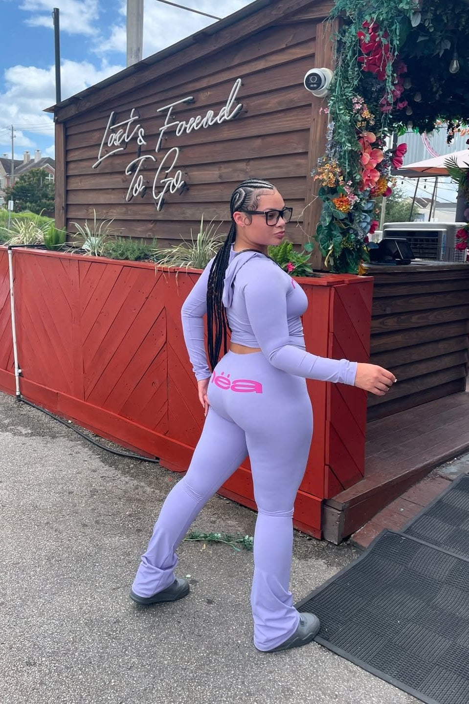 Letter Print Crop Hoodie & Skinny Pants Two Piece Set