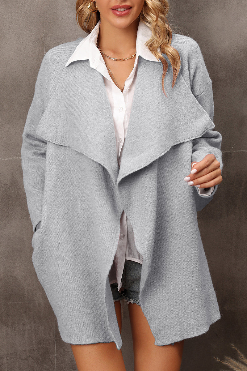 Solid Color Lapel Knit Cardigan Coat - Fashionpara