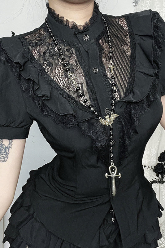 Gothic Slim Lace Patch Blouse