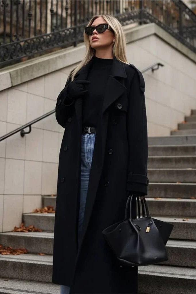 Double-Breasted Belted Oversized Overcoat