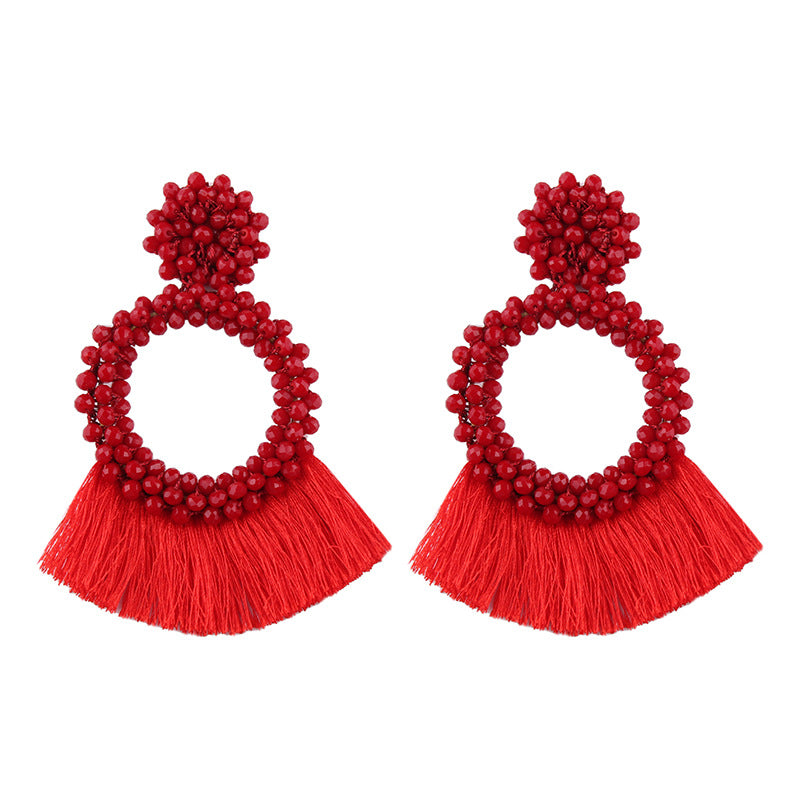 Bohemian Beaded Geometric Tassel Earrings