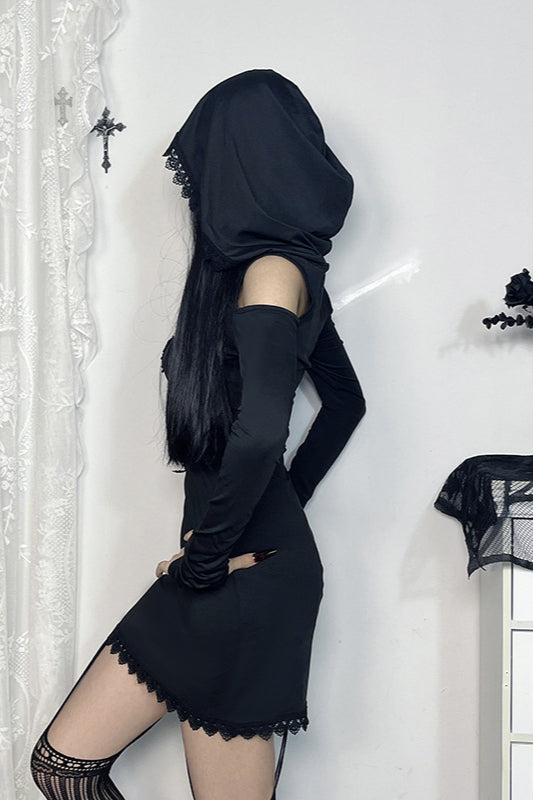 Hooded Lace Trim Gothic Dress