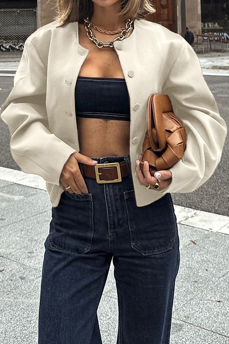 Resort Solid Color Long Sleeve Coat - Fashionpara