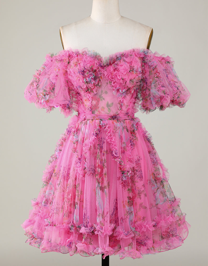Pretty Cute Puff Sleeves A-Line Short Homecoming Party Dress - Fashionpara