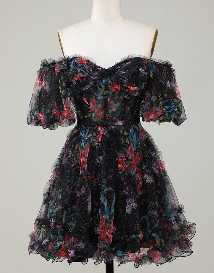 Pretty Cute Puff Sleeves A-Line Short Homecoming Party Dress - Fashionpara