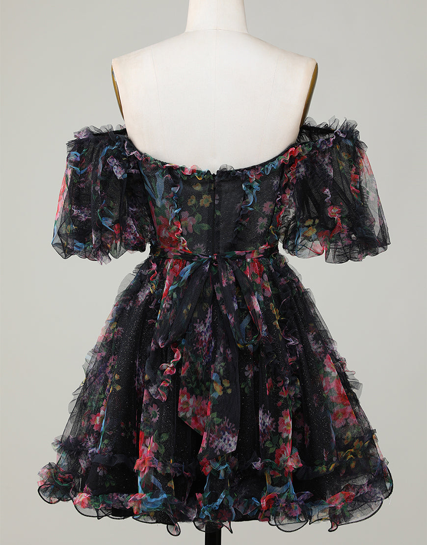 Pretty Cute Puff Sleeves A-Line Short Homecoming Party Dress - Fashionpara