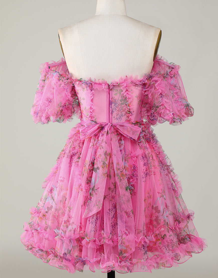 Pretty Cute Puff Sleeves A-Line Short Homecoming Party Dress - Fashionpara