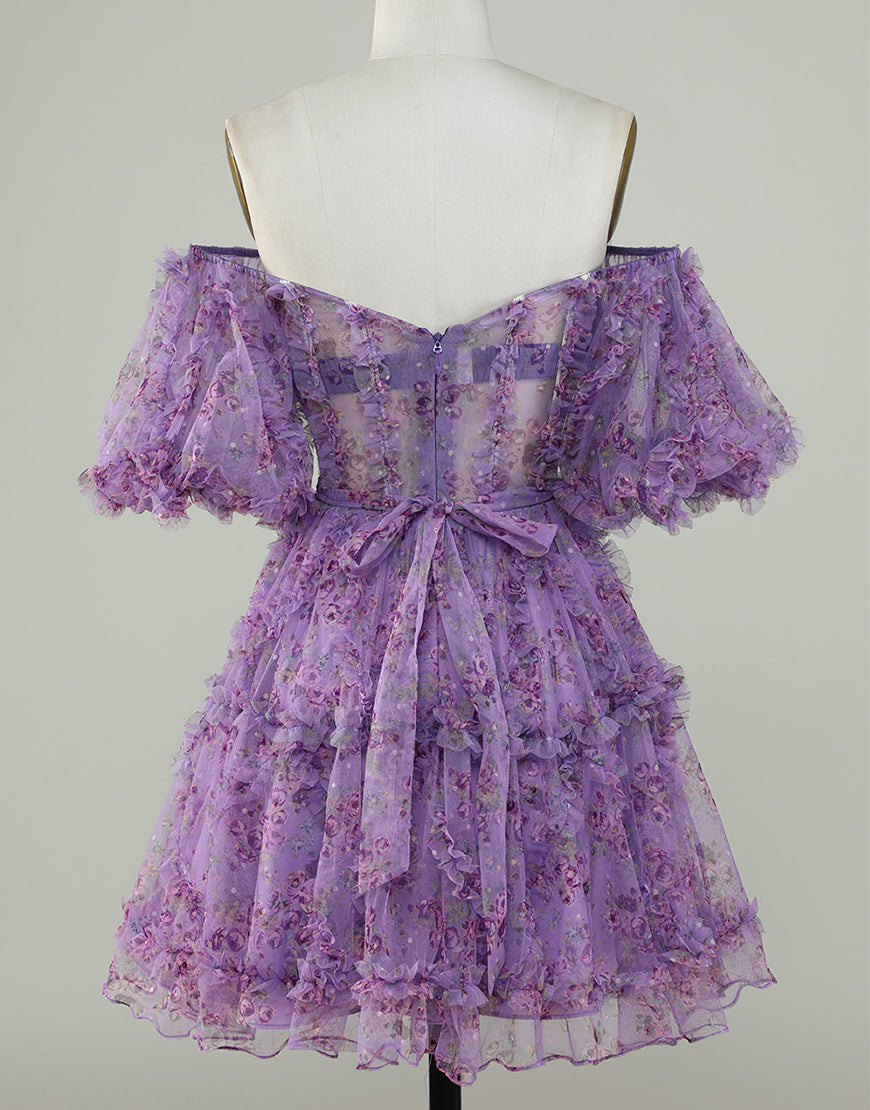 Pretty Cute Puff Sleeves A-Line Short Homecoming Party Dress - Fashionpara
