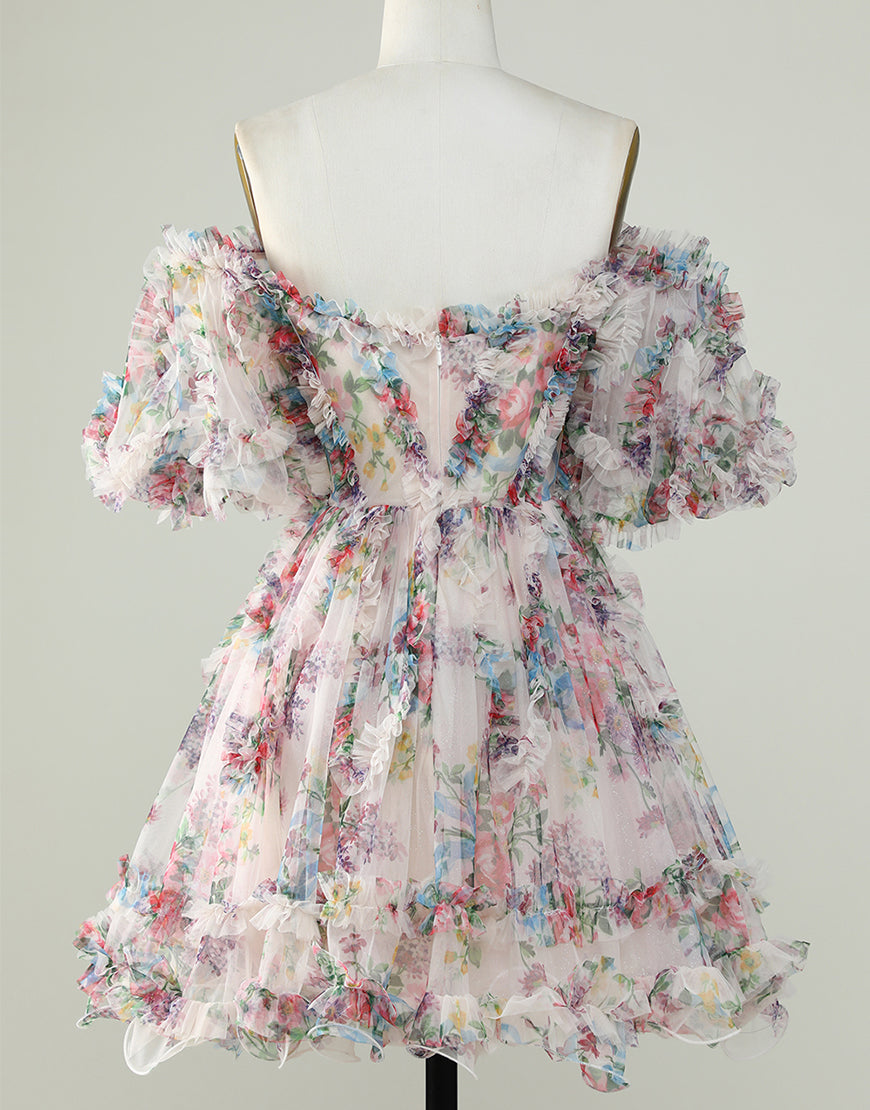 Pretty Cute Puff Sleeves A-Line Short Homecoming Party Dress - Fashionpara
