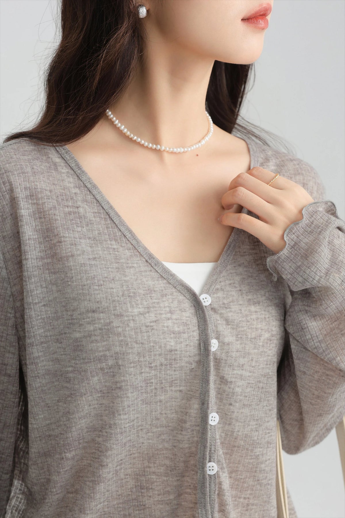 Tencel V-Neck Cropped Cardigan