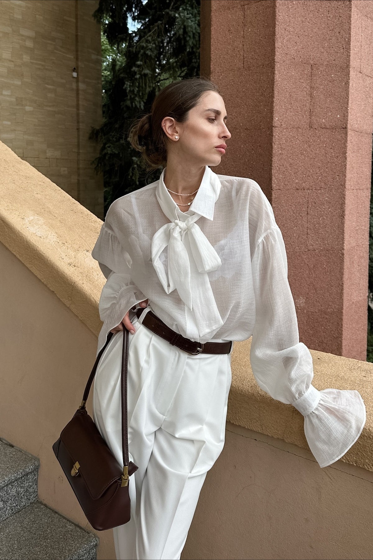 Sexy Bow Tie Sheer Blouse