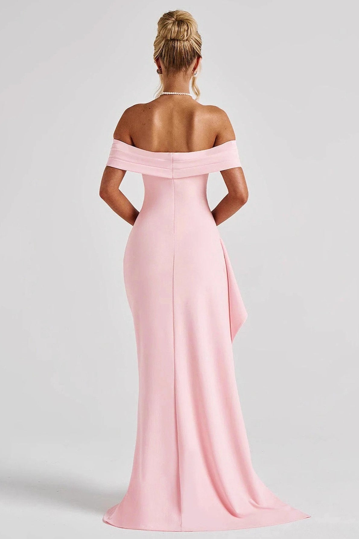 Off Shoulder Ruched High Split Maxi Gown - View 3