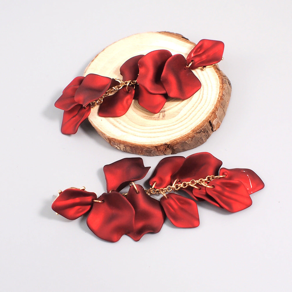 Multilayer Tassel Rose Petal Earrings