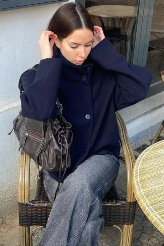 Chic Cropped Stand Collar Wool Coat - Fashionpara