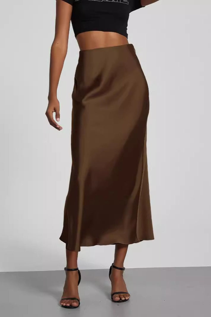 Solid Color Satin Skirt