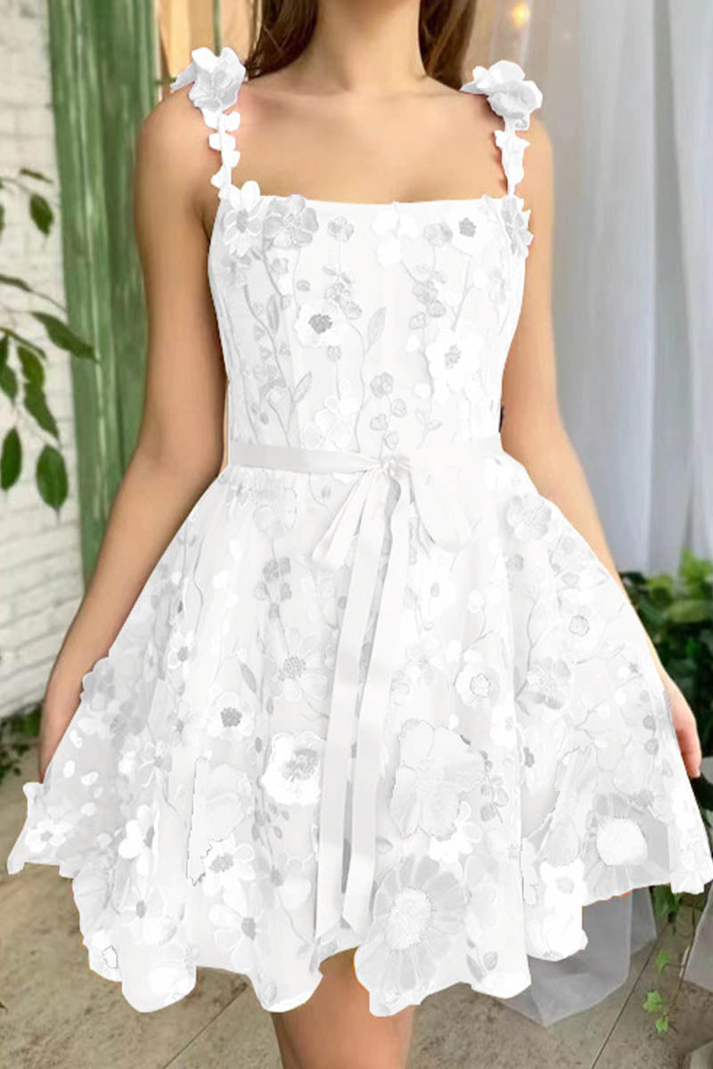 3D Flower Embroidered Suspender Dress - Fashionpara