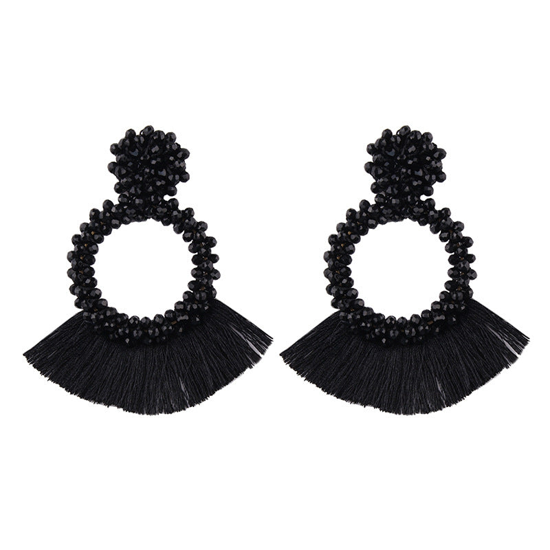 Bohemian Beaded Geometric Tassel Earrings