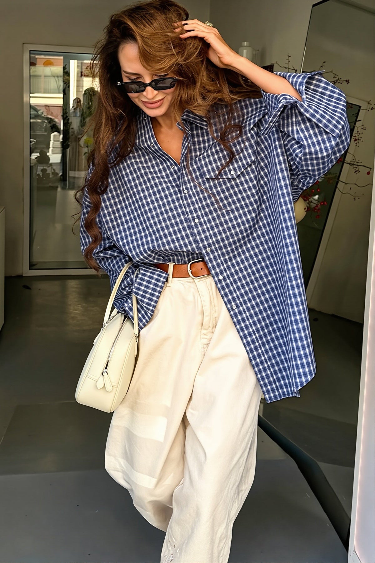 Relaxed Plaid Pocket Shirt Blouse