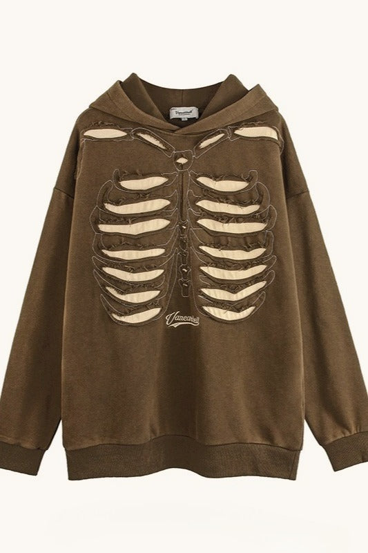 Skull Print Hooded Hoodie - Fashionpara