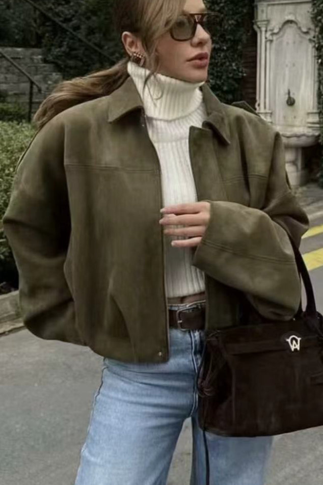 Suede-Look Balloon-Hem Zip Jacket 2