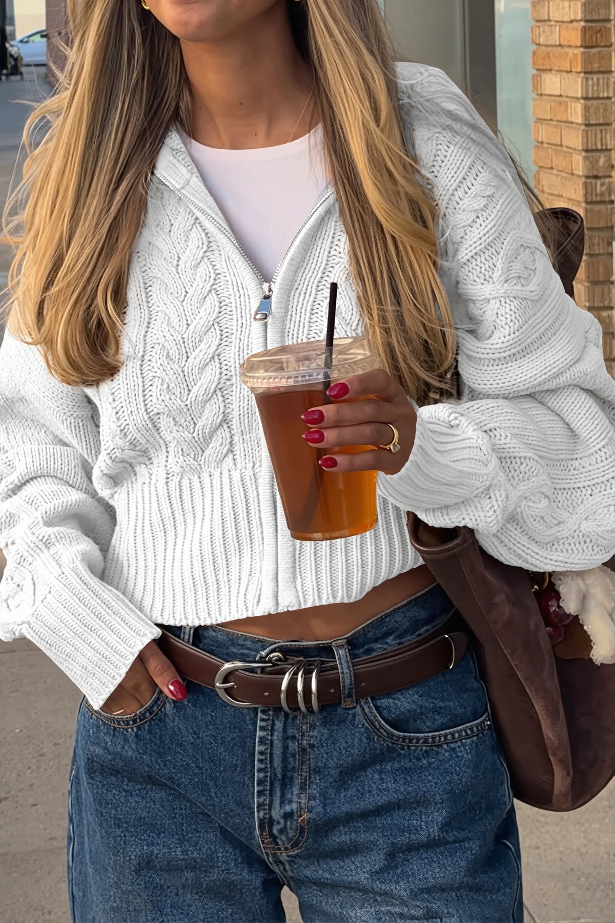 Cable Knit Hooded Cropped Cardigan 5