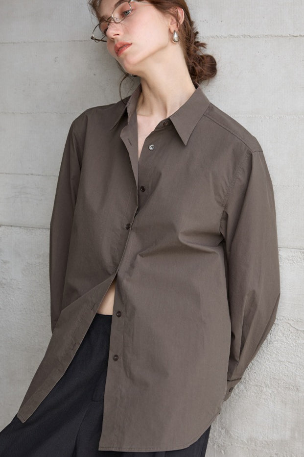 Long Sleeve Cotton Lapel Collar Blouse