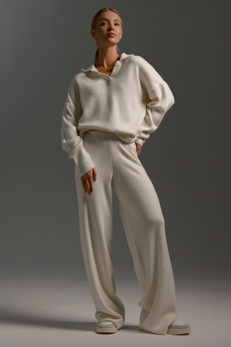 Polo Collar Knit Casual Two Piece Set
